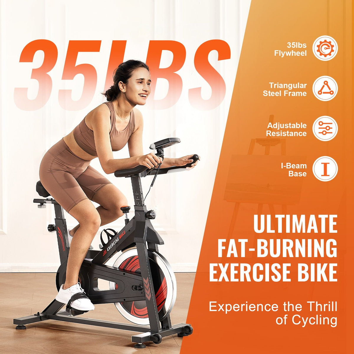 Exercise Bike, Adjustable Stationary Bike, Indoor Cycling Bike for Home Cardio, Workout Bike with Silent Belt Drive, Comfortable Seat Cushion, LCD Monitor, and Heavy Flywheel