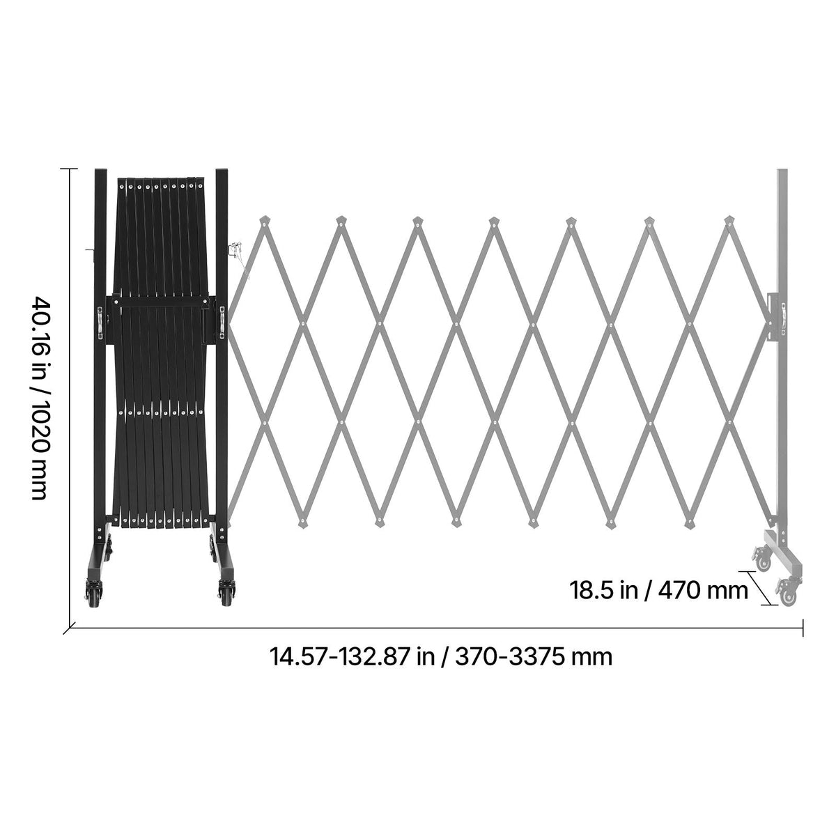 Expandable Barricade, 11FT Expandable Safety Barrier, Flexible Mobile Barricade with Locking Casters, Portable Folding Security Gate Metal Traffic Fence for Patio Garden Stairway