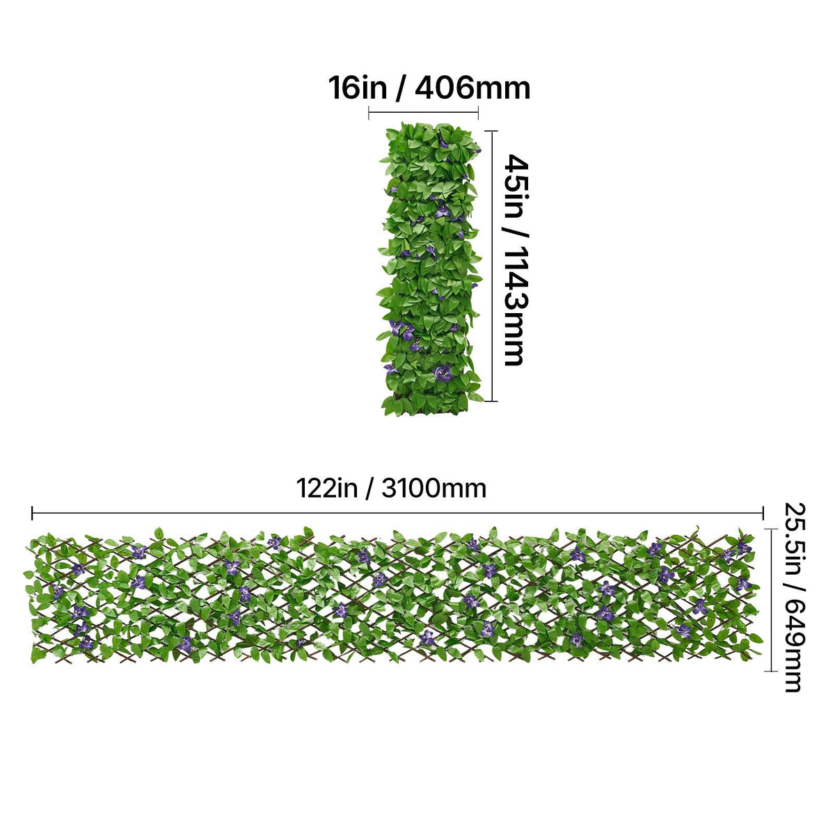 Expandable Fence Privacy Screen, 25.5 x 122 in Expand Artificial Plant Wall, Realistic Artificial Ivy Panel with 50 Zip Ties, Decorative Faux Greenery Backdrop Hedges for Balcony Patio Outdoor