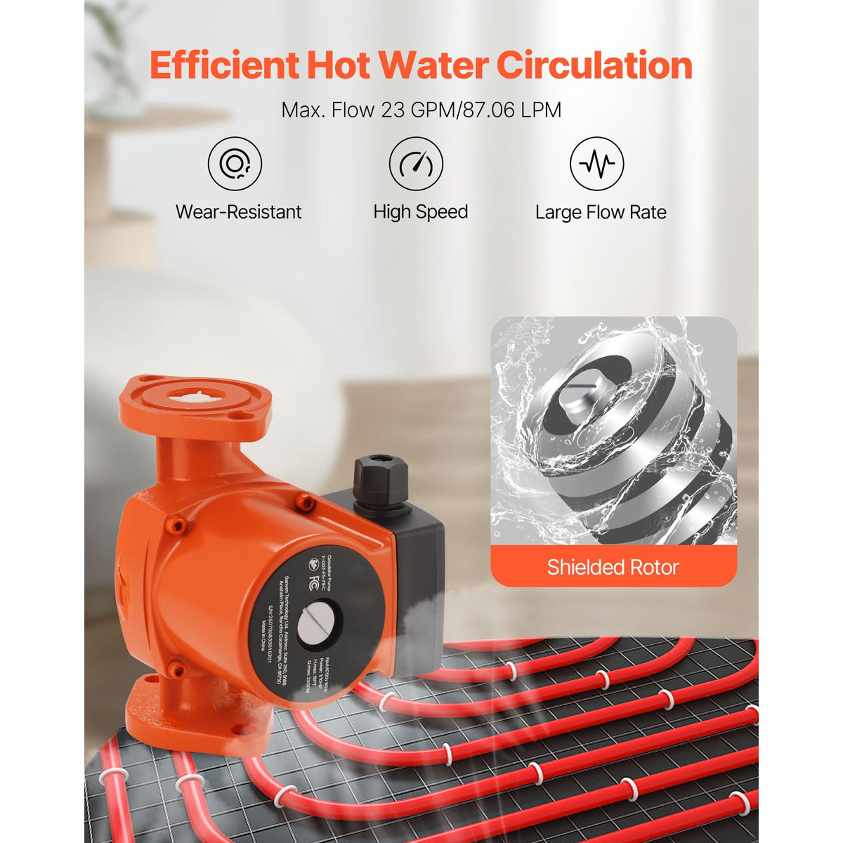 F-007-F5-71FC Cast Iron Circulator Pump, 23 GPM, AC 120V 16 ft Hot Water Recirculating Circulation Pump, 1-Inch Flange Connection, 3-Speed Adjustment, Quiet Operation, for Home Heating System