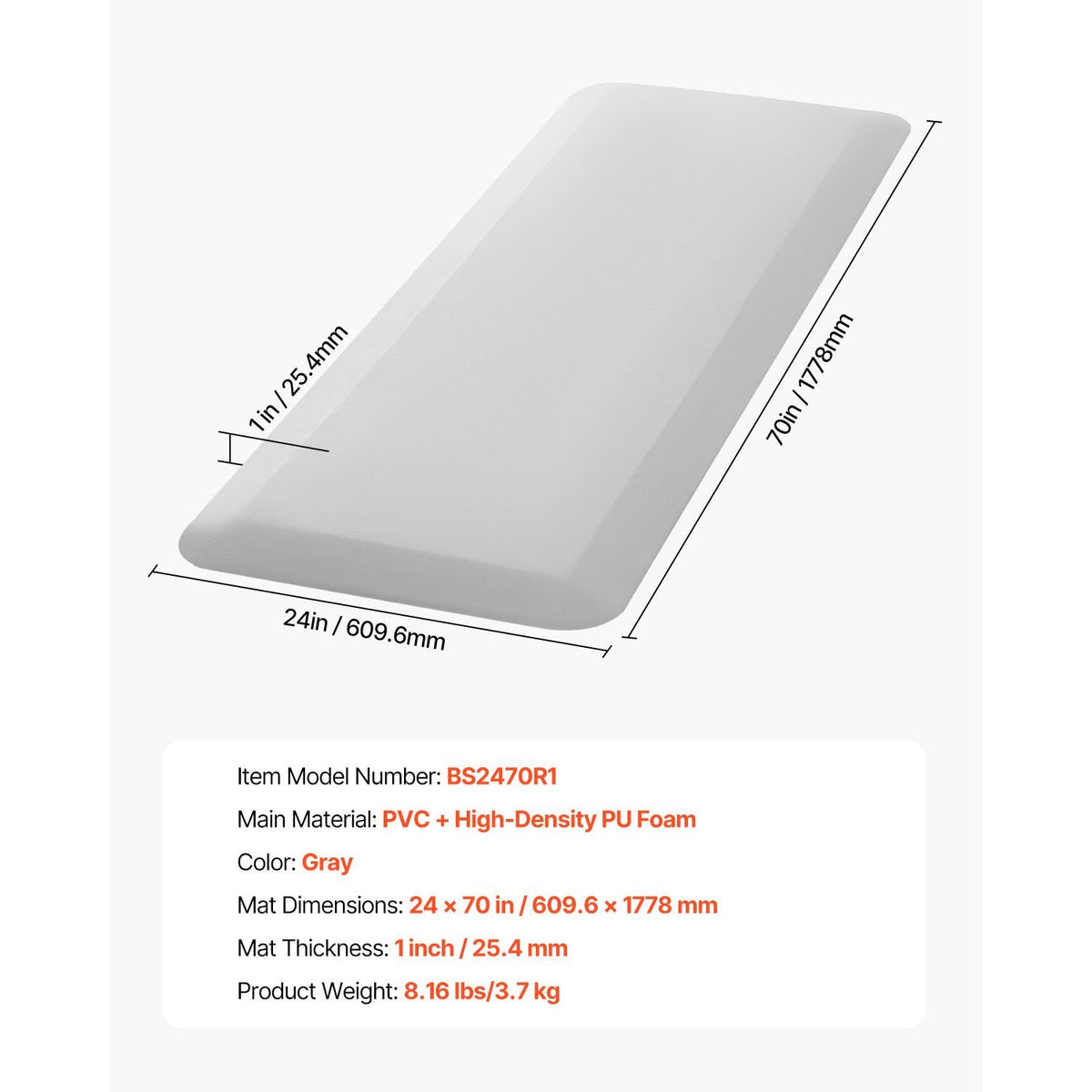 Fall Mat for Elderly, 1-inch Thickened Fall Prevention Pad with Beveled Edge, Anti-Slip Bedside Safety Floor Mat for Seniors, Handicaps, Patients (24 x 70 inch)