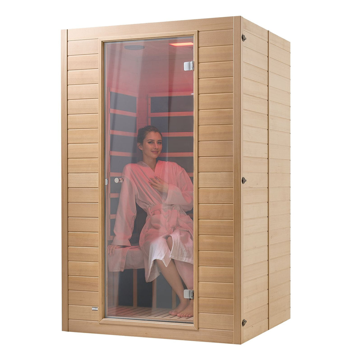 Far Infrared Wooden Sauna, Room Home Sauna Spa for 2 Person, Low EMF Far Infrared Hemlock Wood Saunas with Tempered Glass Door & 2 Bluetooth Speakers, 1800W Indoor Use