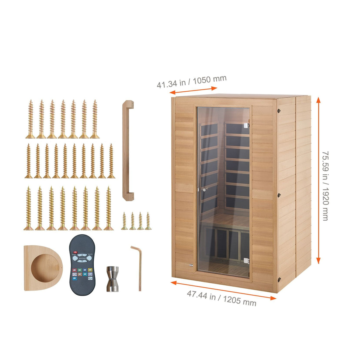 Far Infrared Wooden Sauna, Room Home Sauna Spa for 2 Person, Low EMF Far Infrared Hemlock Wood Saunas with Tempered Glass Door & 2 Bluetooth Speakers, 1800W Indoor Use