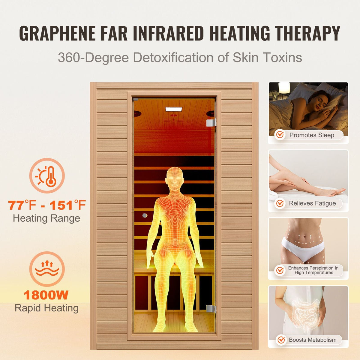 Far Infrared Wooden Sauna, Room Home Sauna Spa for 2 Person, Low EMF Far Infrared Hemlock Wood Saunas with Tempered Glass Door & 2 Bluetooth Speakers, 1800W Indoor Use