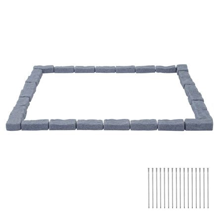 Faux Stone Landscape Edging, 15.5 ft Kit, No Dig Garden Edging Border, Blocks for Lawn, Flower Beds, Yard, 4 Pack Each Section Has 6 Bricks 46.46"L x 3.74"W x 2.24"H, 16 Spikes & 4 Corners, Gray