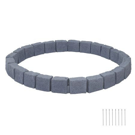 Faux Stone Landscape Edging, 15.5 ft Kit, No Dig Garden Edging Border, Blocks for Lawn, Flower Beds, Yards, 4 Pack Each Section Has 6 Bricks 46.85"L x 3.94"W x 6.1"H, 8 Spikes, Sandstone Gray