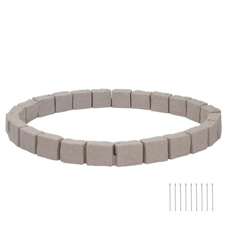Faux Stone Landscape Edging, 15.5 ft Kit, No Dig Garden Edging Border, Blocks for Lawn, Flower Beds, Yards, 4 Pack Each Section Has 6 Bricks 46.85"L x 3.94"W x 6.1"H, 9 Spikes & End Cap, Beige