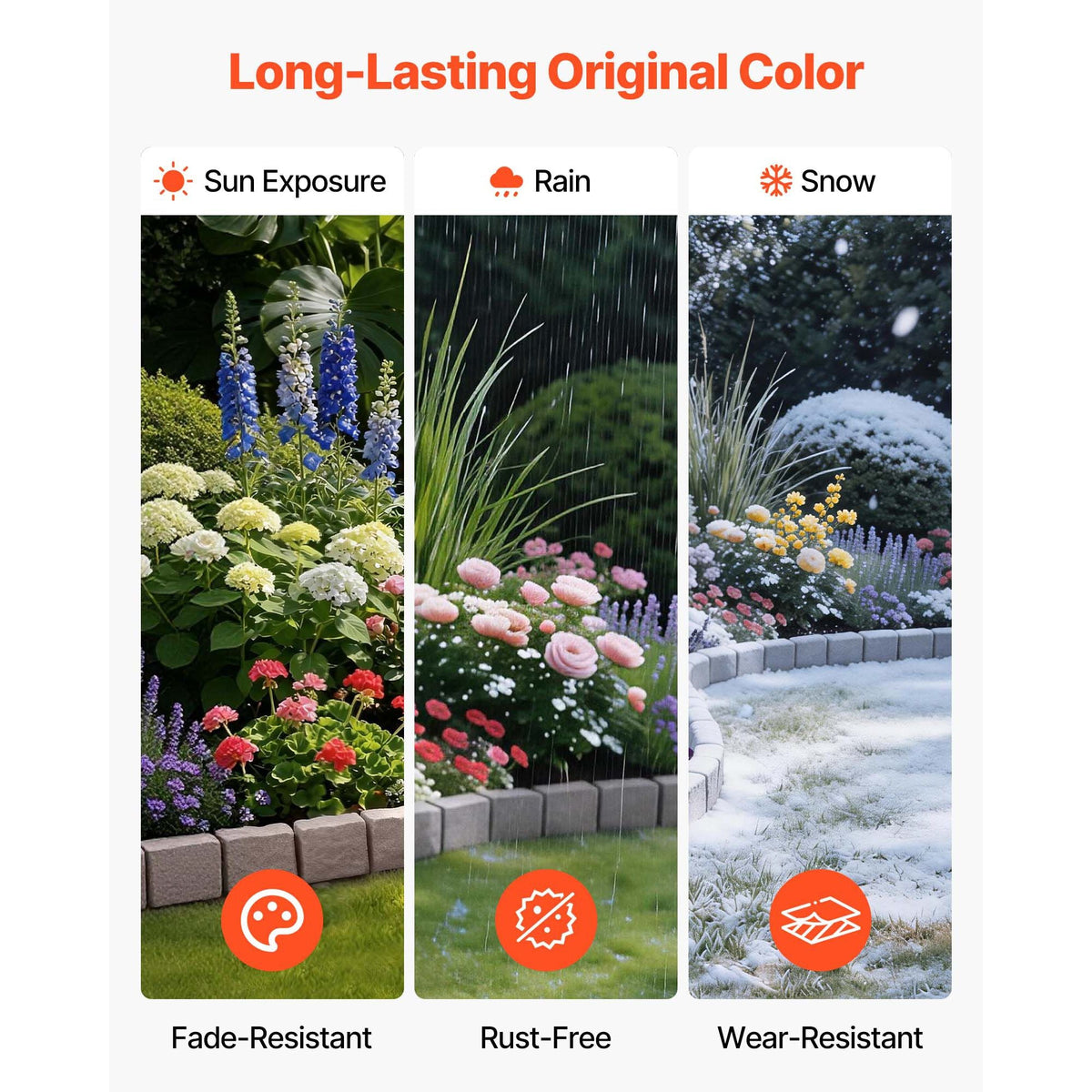 Faux Stone Landscape Edging, 15.5 ft Kit, No Dig Garden Edging Border, Blocks for Lawn, Flower Beds, Yards, 4 Pack Each Section Has 6 Bricks 46.85"L x 3.94"W x 6.1"H, 9 Spikes & End Cap, Beige