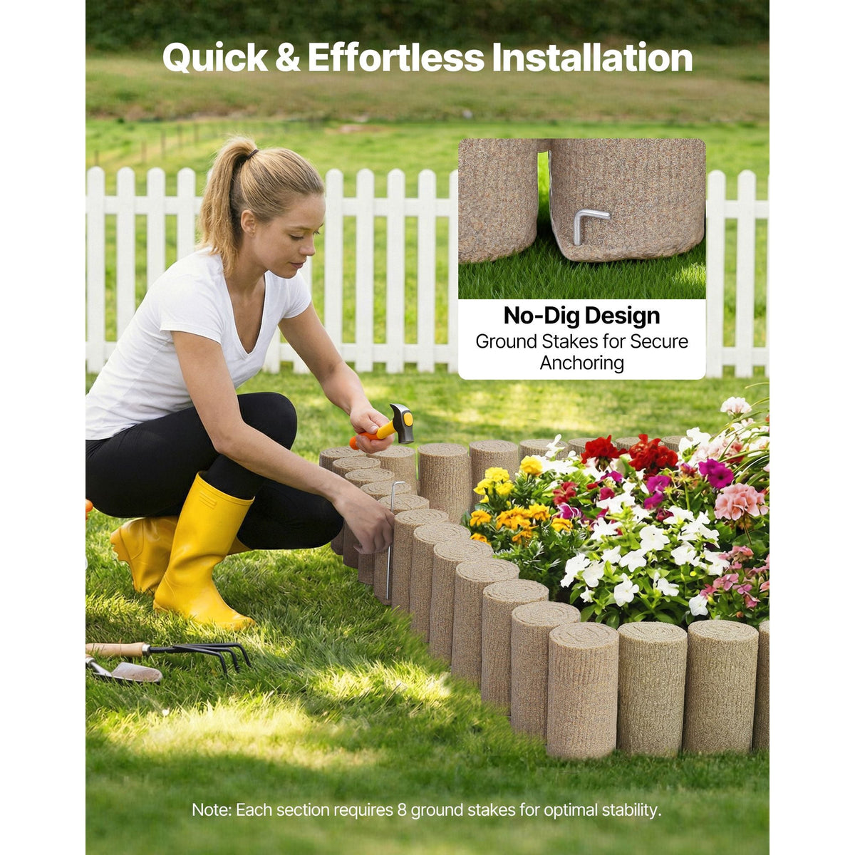Faux Wood Landscape Edging, 13.7 ft Kit, No Dig Garden Edging Border, Blocks for Lawn, Flower Beds, Pathways, Yards, 4 Pack Each Section Has 10 Logs 41.14"L x 3.74"W x 7.48"H, 32 Spikes, Beige