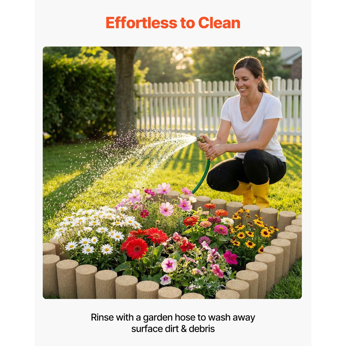 Faux Wood Landscape Edging, 13.7 ft Kit, No Dig Garden Edging Border, Blocks for Lawn, Flower Beds, Pathways, Yards, 4 Pack Each Section Has 10 Logs 41.14"L x 3.74"W x 7.48"H, 32 Spikes, Beige