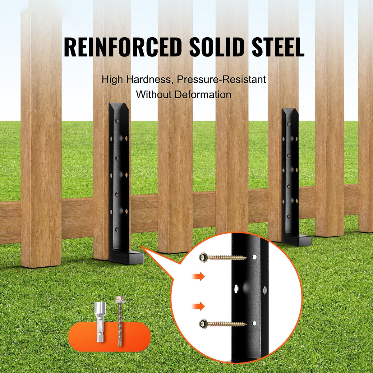 Fence Post Anchor Repair Kit, 4 Pack Inner Diameter 2 x2 Inches Heavy Duty Steel Fence Post Support Stakes, Anchor Ground Spike for Repair Tilted, Broken Wood Fence Post
