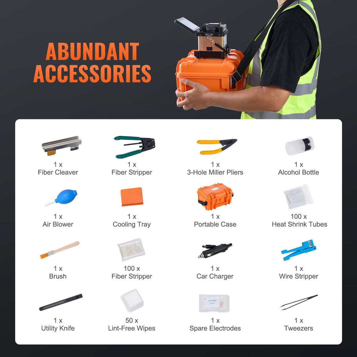 Fiber Fusion Splicer 4 Motors, Clad Alignment Fiber Optic Splicer 6s Splicing & 13s Heating, Fiber Splicer Machine with 5" Touch Screen, 3 in 1 Fiber Holder, 7800mAh Battery for SM MM DS NZDS