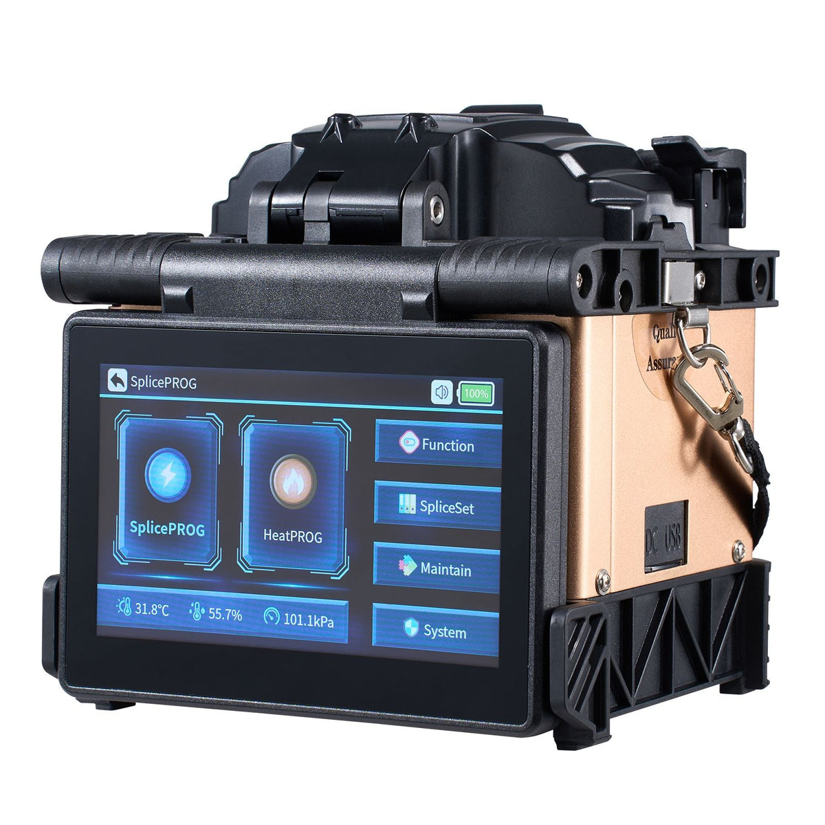 Fiber Fusion Splicer 4 Motors, Clad Alignment Fiber Optic Splicer 6s Splicing & 13s Heating, Fiber Splicer Machine with 5" Touch Screen, 3 in 1 Fiber Holder, 7800mAh Battery for SM MM DS NZDS