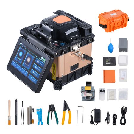Fiber Fusion Splicer 4 Motors, Clad Alignment Fiber Optic Splicer 6s Splicing & 13s Heating, Fiber Splicer Machine with 5" Touch Screen, 3 in 1 Fiber Holder, 7800mAh Battery for SM MM DS NZDS