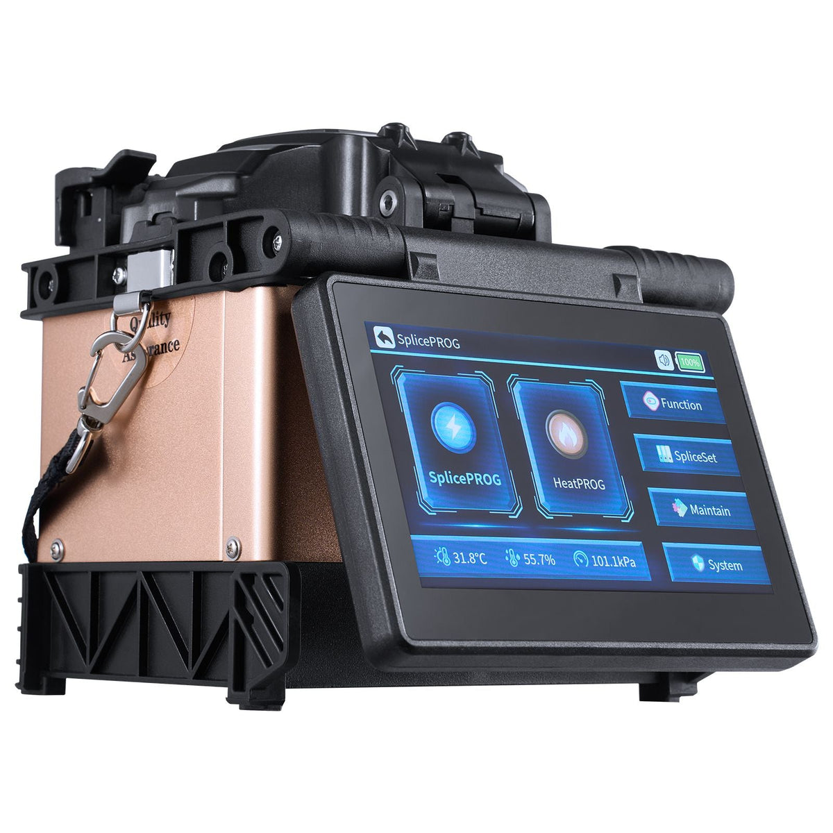 Fiber Fusion Splicer 4 Motors, Clad Alignment Fiber Optic Splicer 6s Splicing & 13s Heating, Fiber Splicer Machine with 5" Touch Screen, 3 in 1 Fiber Holder, 7800mAh Battery for SM MM DS NZDS