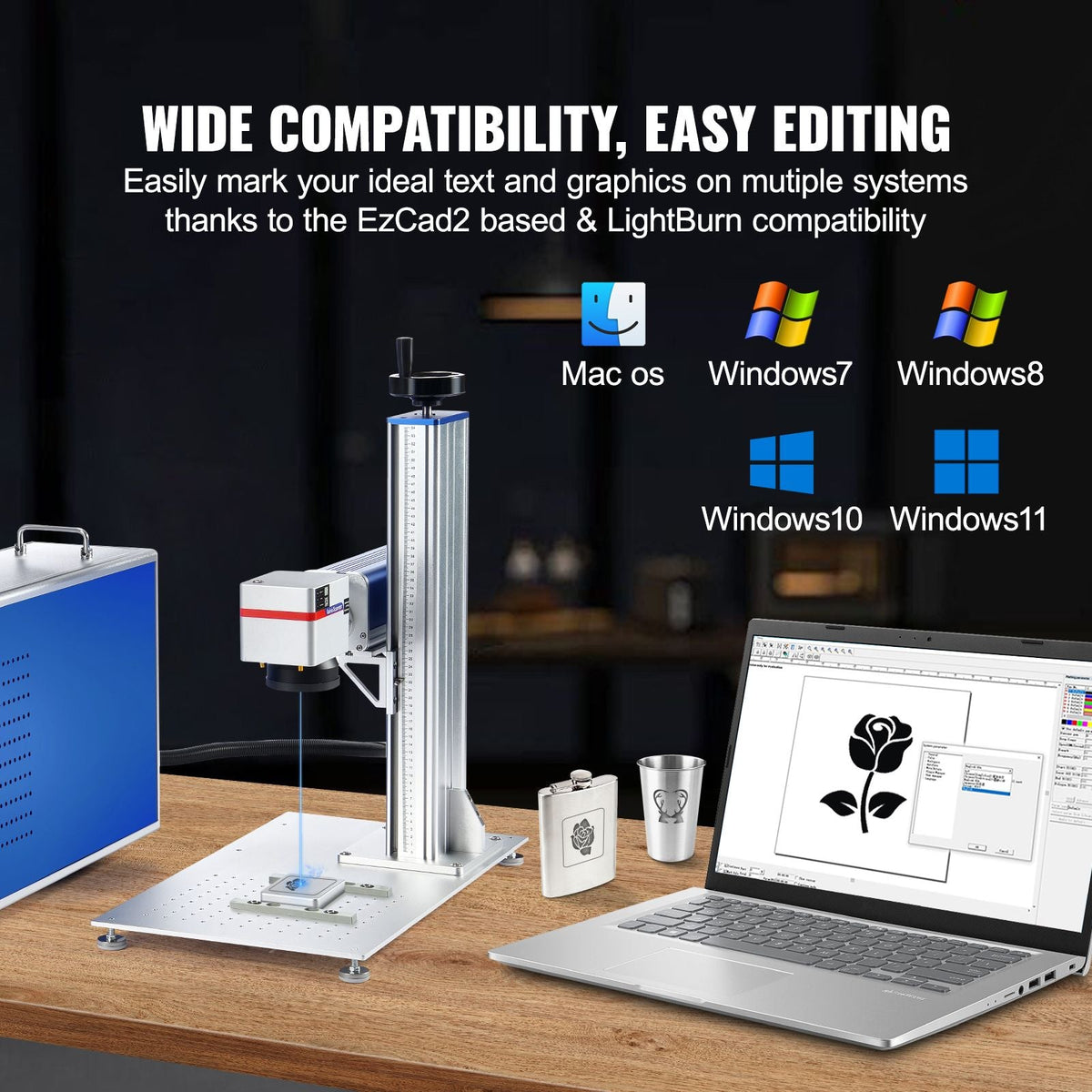 Fiber Laser Marking Machine, 30W Compatible with LightBurn, Fiber Laser Engraving Marking Machine with 5.9" x 5.9" Working Area, Solid State Fiber Laser Engraver for Aluminum Steel Jewelry Gold