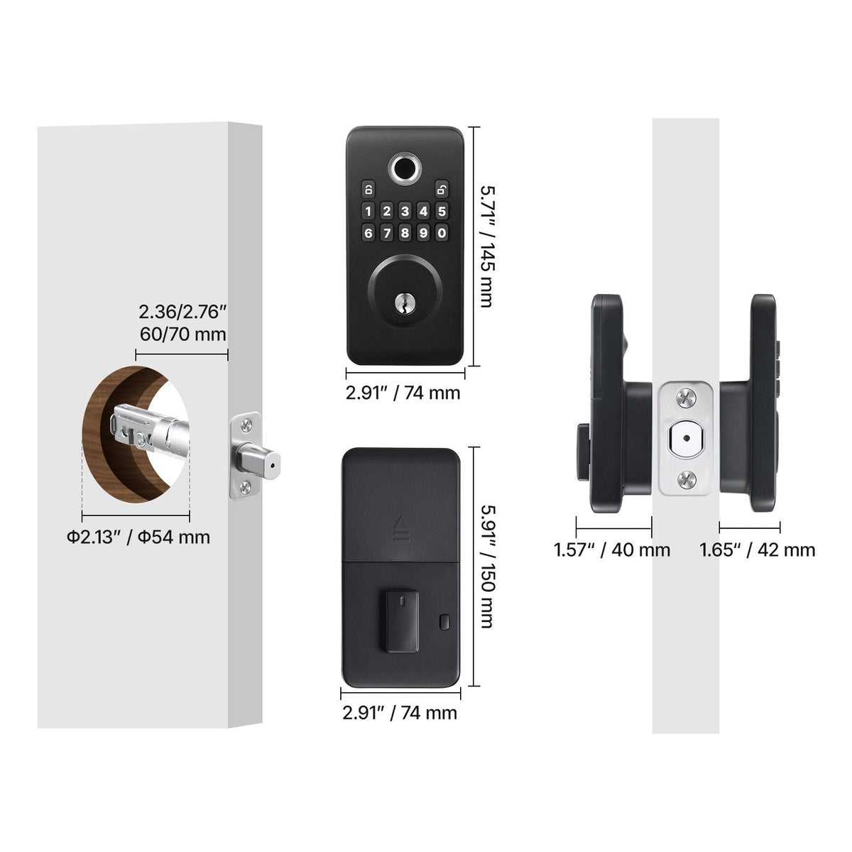 Fingerprint Door Lock, Electronic Biometric Deadbolt with Pioneering Easy-Grip Design, Auto Locking, One-Time Code, Anti-Peeking Password, Keyless Entry Door Lock for Home Use, Matte Black