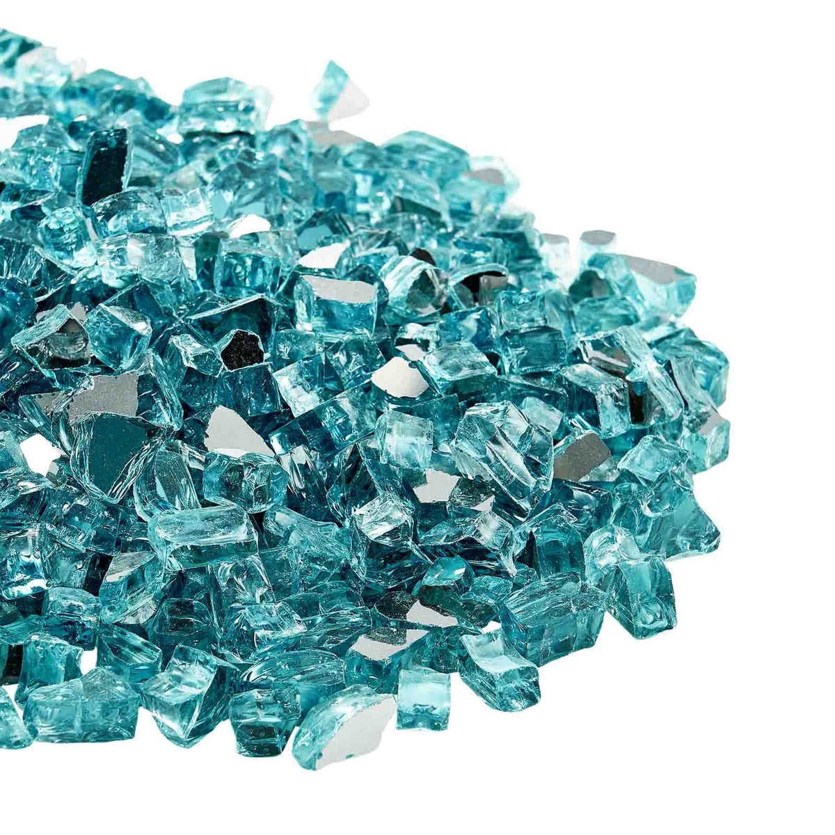 Fire Glass, 10 LBS / 4.5 KG High-Temperature Resistant Fireplace Rocks, 1/2-Inch / 12.7 mm Reflective & Smokeless Firepit Glass Rock, High Luster Stone Landscaping for Fire Pit Table, Aqua Blue