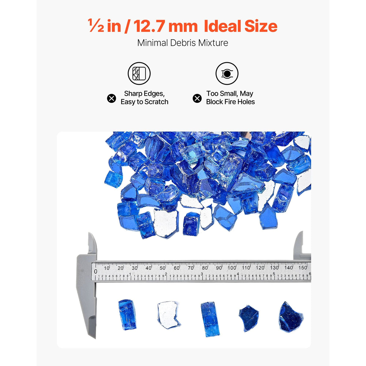 Fire Glass, 10LBS / 4.5KG High-Temperature Resistant Fireplace Rocks, 1/2-Inch / 12.7 mm Reflective & Smokeless Firepit Glass Rock, High Luster Stone Landscaping for Fire Pit Table, Cobalt Blue