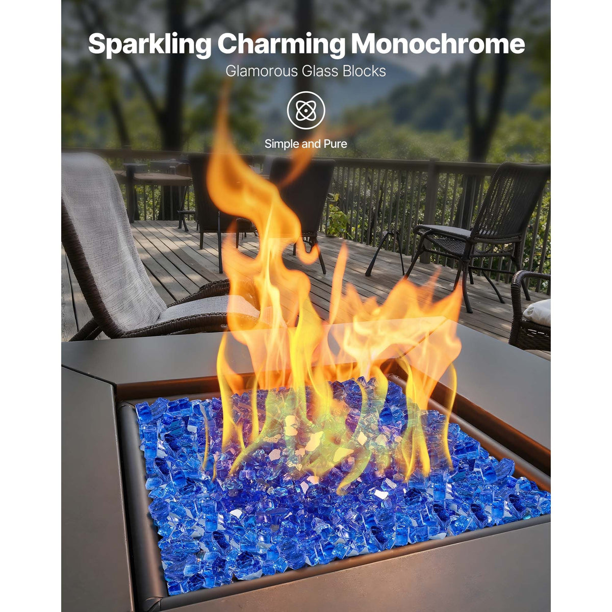 Fire Glass, 10LBS / 4.5KG High-Temperature Resistant Fireplace Rocks, 1/2-Inch / 12.7 mm Reflective & Smokeless Firepit Glass Rock, High Luster Stone Landscaping for Fire Pit Table, Cobalt Blue