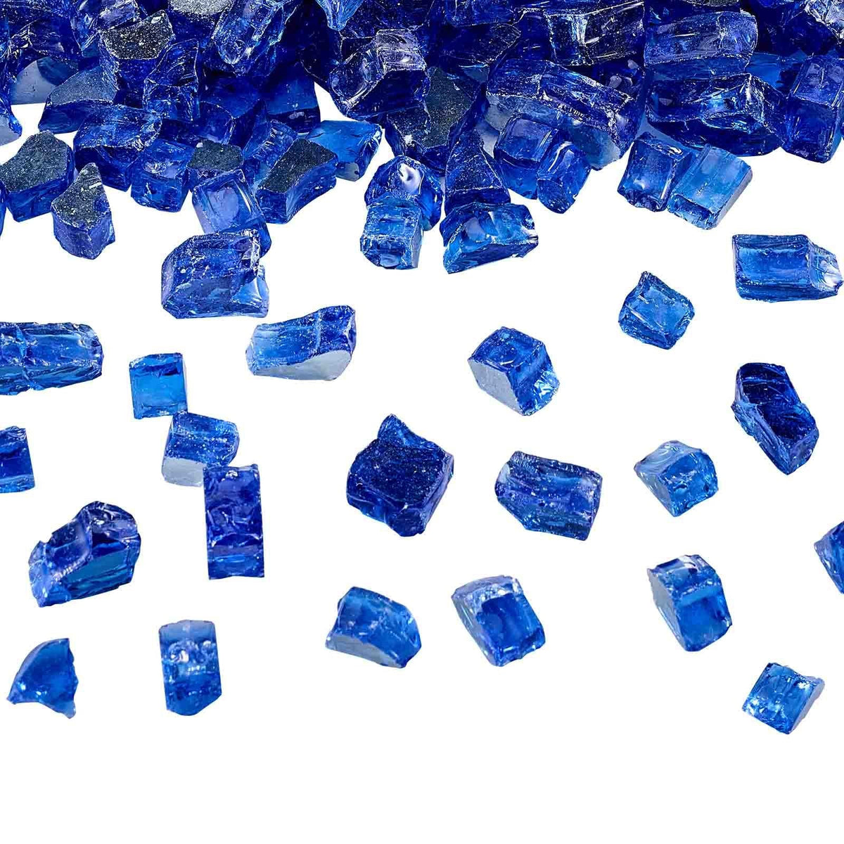 Fire Glass, 10LBS / 4.5KG High-Temperature Resistant Fireplace Rocks, 1/2-Inch / 12.7 mm Reflective & Smokeless Firepit Glass Rock, High Luster Stone Landscaping for Fire Pit Table, Cobalt Blue