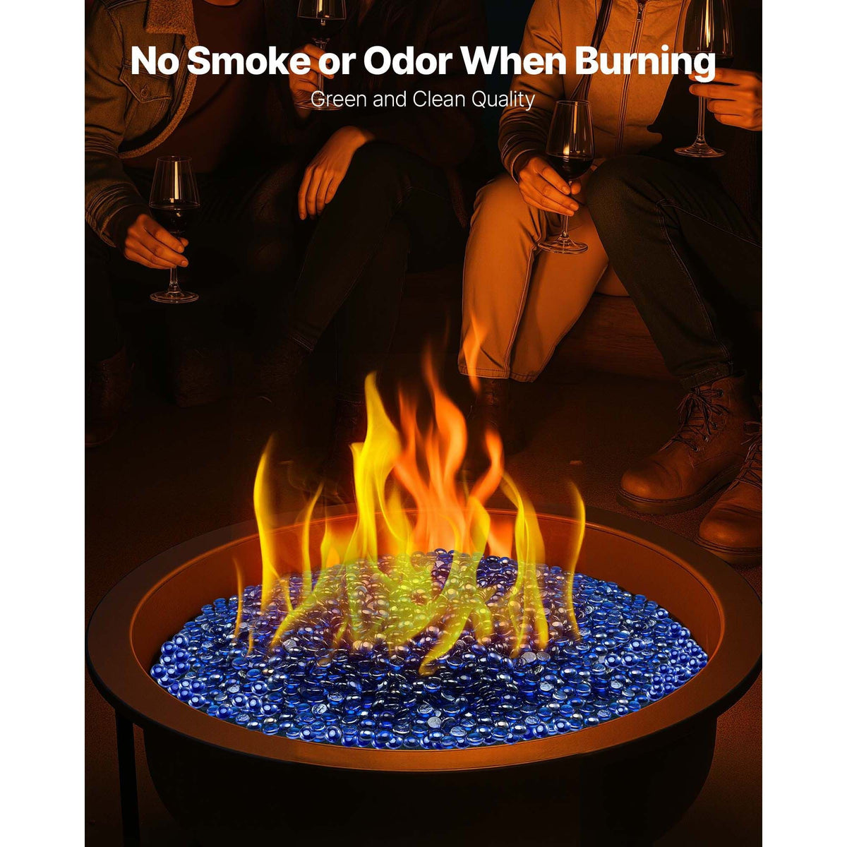 Fire Glass, 10LBS/4.5KG High-Temperature Resistant Fireplace Rocks, 3/4-Inch / 19.05 mm Reflective & Smokeless Firepit Glass Beads, High Luster Stone Landscaping for Fire Pit Table, Cobalt Blue