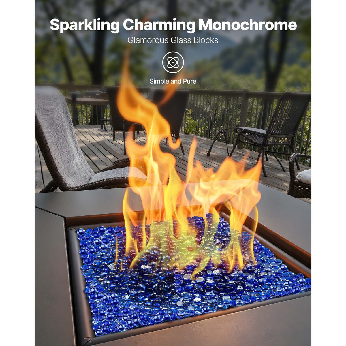 Fire Glass, 10LBS/4.5KG High-Temperature Resistant Fireplace Rocks, 3/4-Inch / 19.05 mm Reflective & Smokeless Firepit Glass Beads, High Luster Stone Landscaping for Fire Pit Table, Cobalt Blue