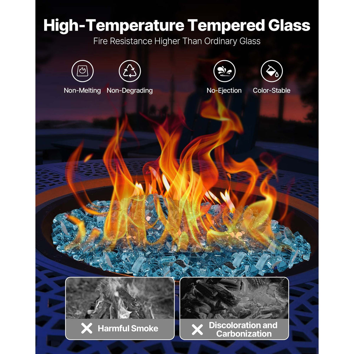 Fire Glass, 20 LBS / 9 KG High-Temperature Resistant Fireplace Rocks, 1/2-Inch / 12.7 mm Reflective & Smokeless Firepit Glass Rock, High Luster Stone Landscaping for Fire Pit Table, Aqua Blue