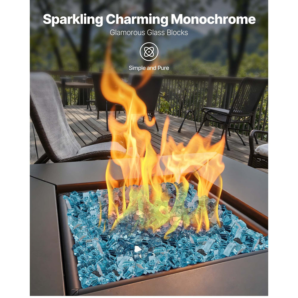 Fire Glass, 20 LBS / 9 KG High-Temperature Resistant Fireplace Rocks, 1/2-Inch / 12.7 mm Reflective & Smokeless Firepit Glass Rock, High Luster Stone Landscaping for Fire Pit Table, Aqua Blue