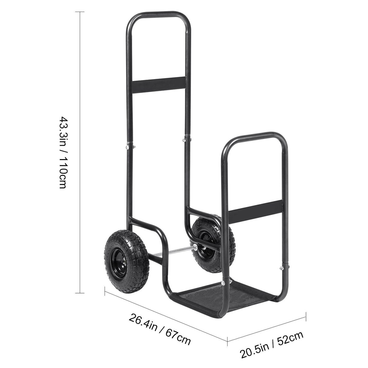 Firewood Log Cart, 250 lbs Load Capacity, Outdoor and Indoor Wood Rack Storage Mover with Pneumatic Rubber Wheels, Heavy Duty Steel Dolly Hauler, Firewood Carrier for Fireplace, Fire Pit, Black