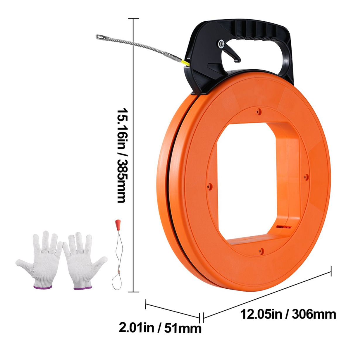 Fish Tape, 100 ft, 1/16-inch, Fiberglass Wire Puller with Optimized Housing and Handle, Easy-to-Use Cable Puller Tool, Flexible Wire Fishing Tools for Wall and Electrical Conduit, Non-Conductive
