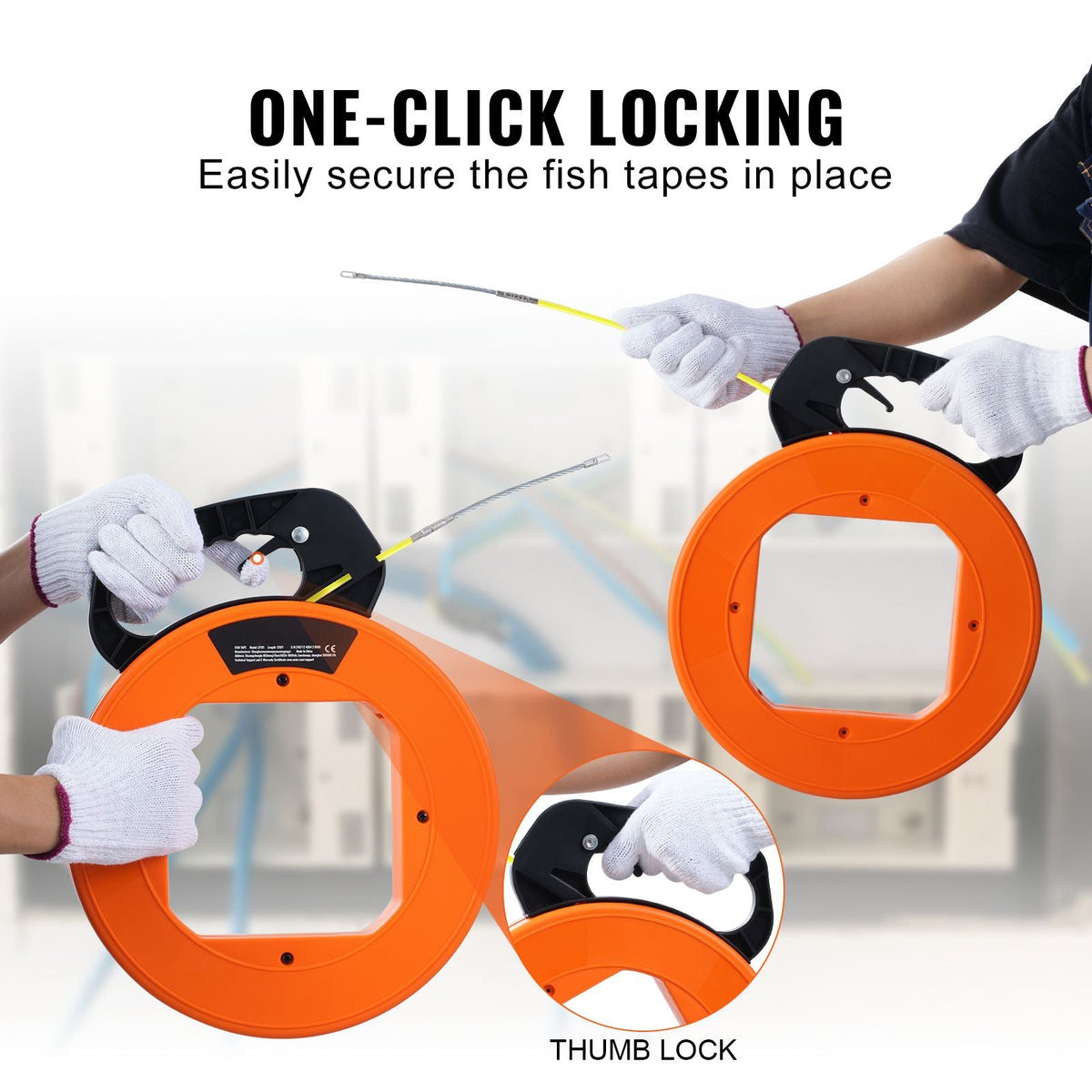 Fish Tape, 100 ft, 1/16-inch, Fiberglass Wire Puller with Optimized Housing and Handle, Easy-to-Use Cable Puller Tool, Flexible Wire Fishing Tools for Wall and Electrical Conduit, Non-Conductive