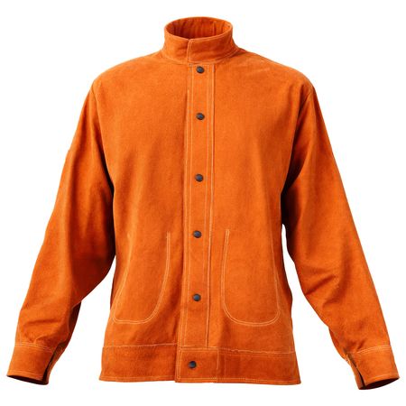 Flame-Resistant Welding Jacket - XL Size, Heavy Duty Cowhide Leather Welding Jacket, Waterproof Heat-Resistant Safety Jacket with Snap Buttons, 4 Pockets & Adjustable Cuffs for Welder Steelworks