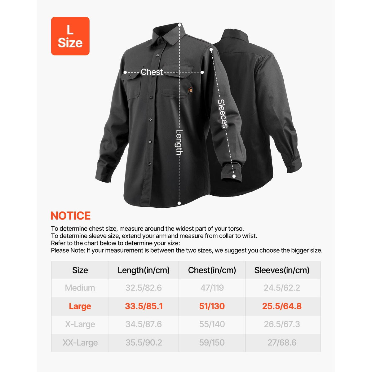 Flame Resistant Welding Jacket, 7oz. FR Shirts for Men, Machine Washable Cotton Heat-Resistant Welding Shirt, Meets ATPV 9.2 Cal/cm² Arc Rating - L Size