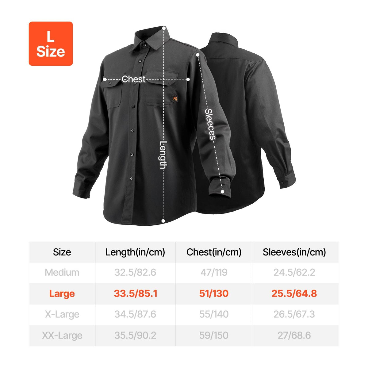 Flame Resistant Welding Jacket, 7oz. FR Shirts for Men, Machine Washable Cotton Heat-Resistant Welding Shirt, Meets ATPV 9.2 Cal/cm² Arc Rating - L Size