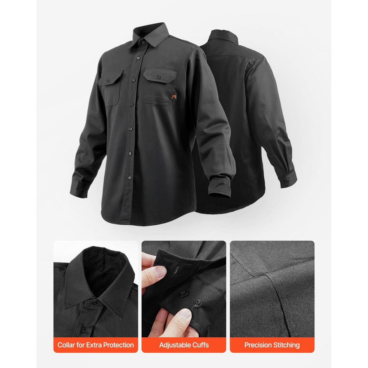 Flame Resistant Welding Jacket, 7oz. FR Shirts for Men, Machine Washable Cotton Heat-Resistant Welding Shirt, Meets ATPV 9.2 Cal/cm² Arc Rating - L Size