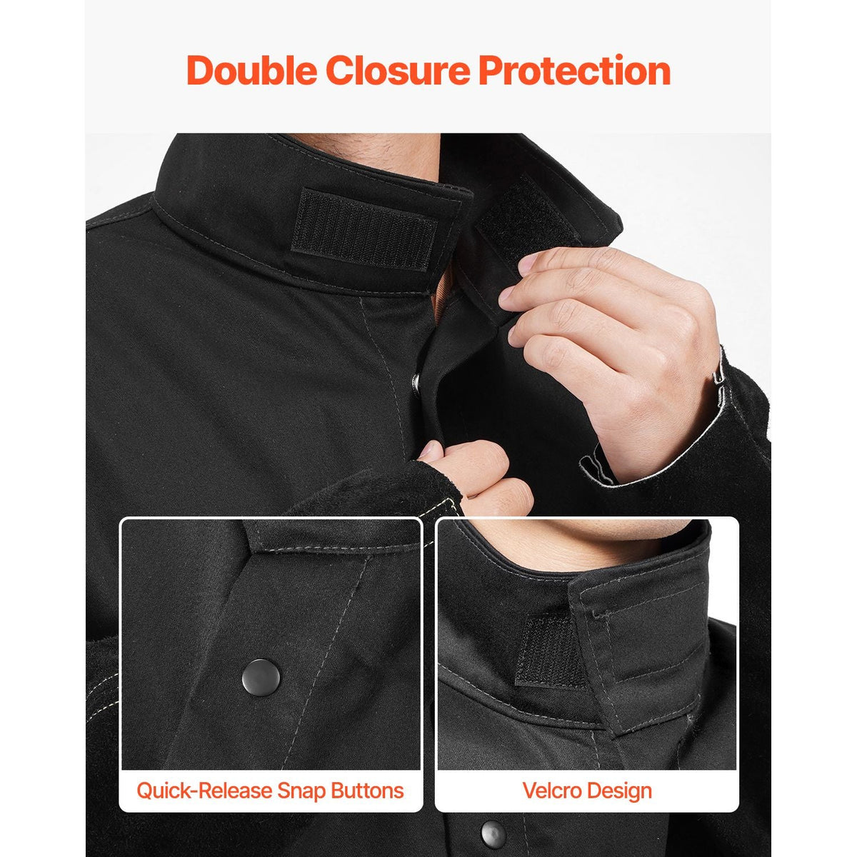 Flame Resistant Welding Jacket, Heavy Duty Split Cowhide Leather Sleeves + 9 oz. FR Pure Cotton Body, Heat-Resistant Welding Safety Jacket for Welder Fitters - M Size