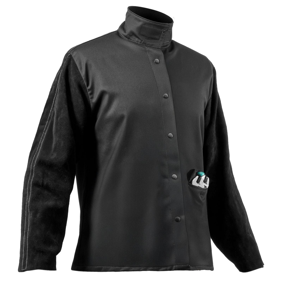 Flame Resistant Welding Jacket, Heavy Duty Split Cowhide Leather Sleeves + 9 oz. FR Pure Cotton Body, Heat-Resistant Welding Safety Jacket for Welder Fitters - XL Size