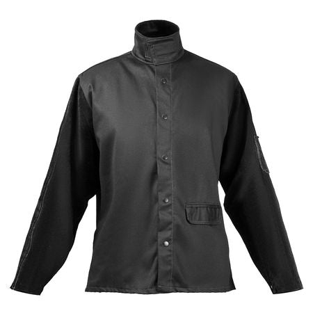 Flame Resistant Welding Jacket, Heavy Duty Split Cowhide Leather Sleeves + 9 oz. FR Pure Cotton Body, Heat-Resistant Welding Safety Jacket for Welder Fitters - XL Size
