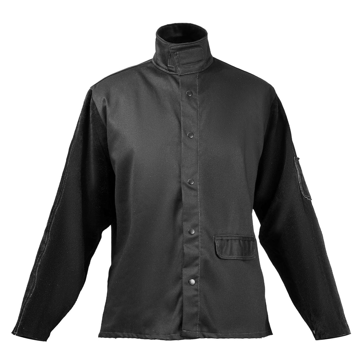 Flame Resistant Welding Jacket, Heavy Duty Split Cowhide Leather Sleeves + 9 oz. FR Pure Cotton Body, Heat-Resistant Welding Safety Jacket for Welder Fitters - XL Size
