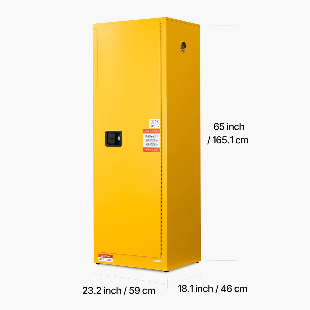 Flammable Cabinet, 23.2 x 18.1 x 65.0 inch, 23 Gallon Flammable Storage Cabinet with Adjustable Shelf, Cold-Rolled and Galvanized Steel Fire Cabinets, for Commercial Industrial Home Use, Yellow