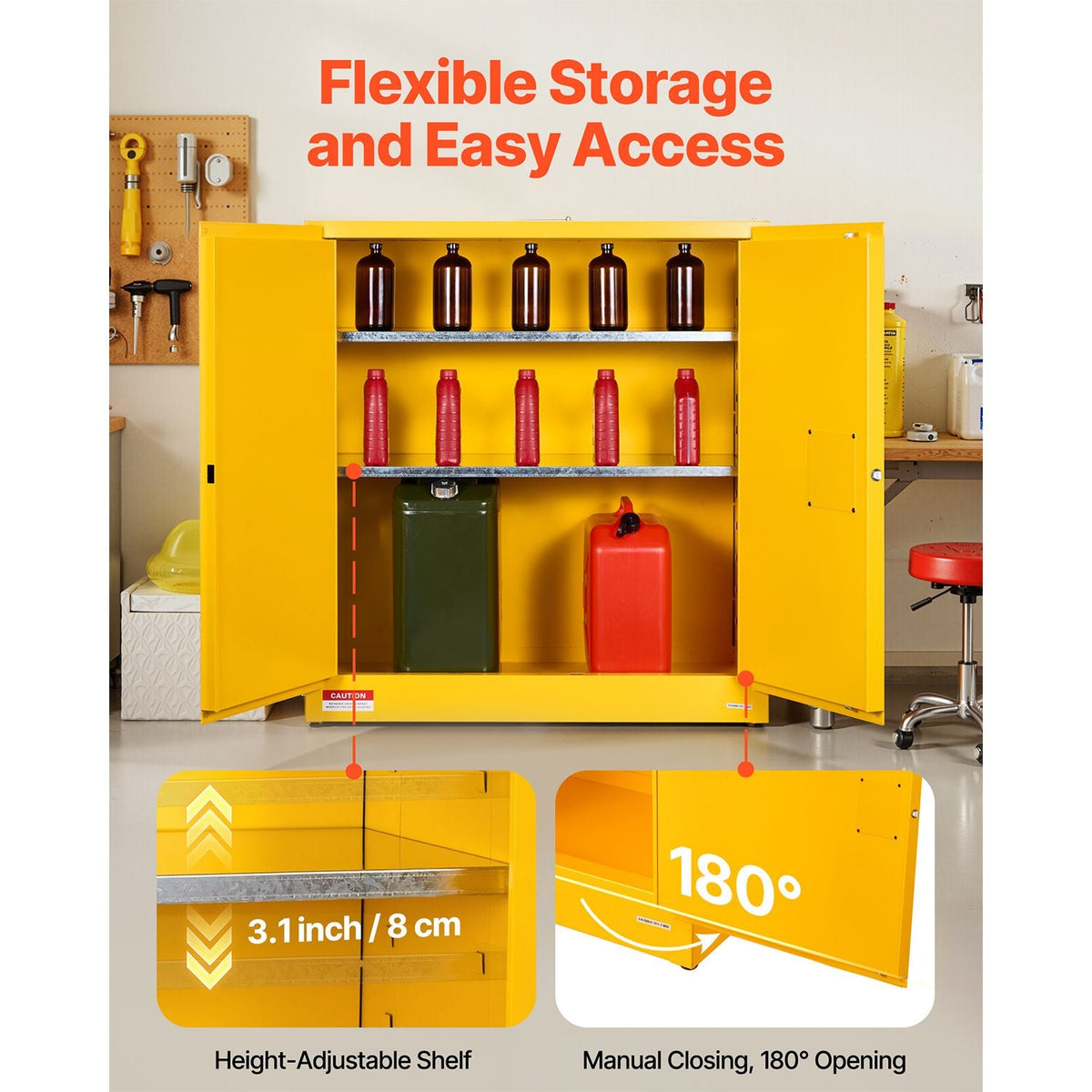 Flammable Cabinet, 43.0 x 18.1 x 46.4 Inch, 29 Gallon Flammable Storage Cabinet with Adjustable Shelf, Cold-Rolled and Galvanized Steel Fire Cabinets, for Commercial Industrial Home Use, Yellow