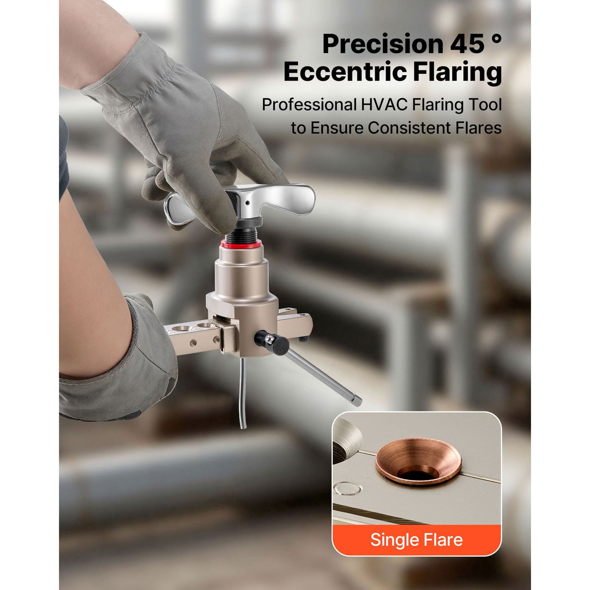 Flaring Tool HVAC, 45° Eccentric Single Flaring Tool for 1/4"-3/4" & 6-19mm Copper Aluminum Tubes - with Metric & SAE Clamps, Tube Cutter & Toolbox for Refrigeration Air Conditioner Repair