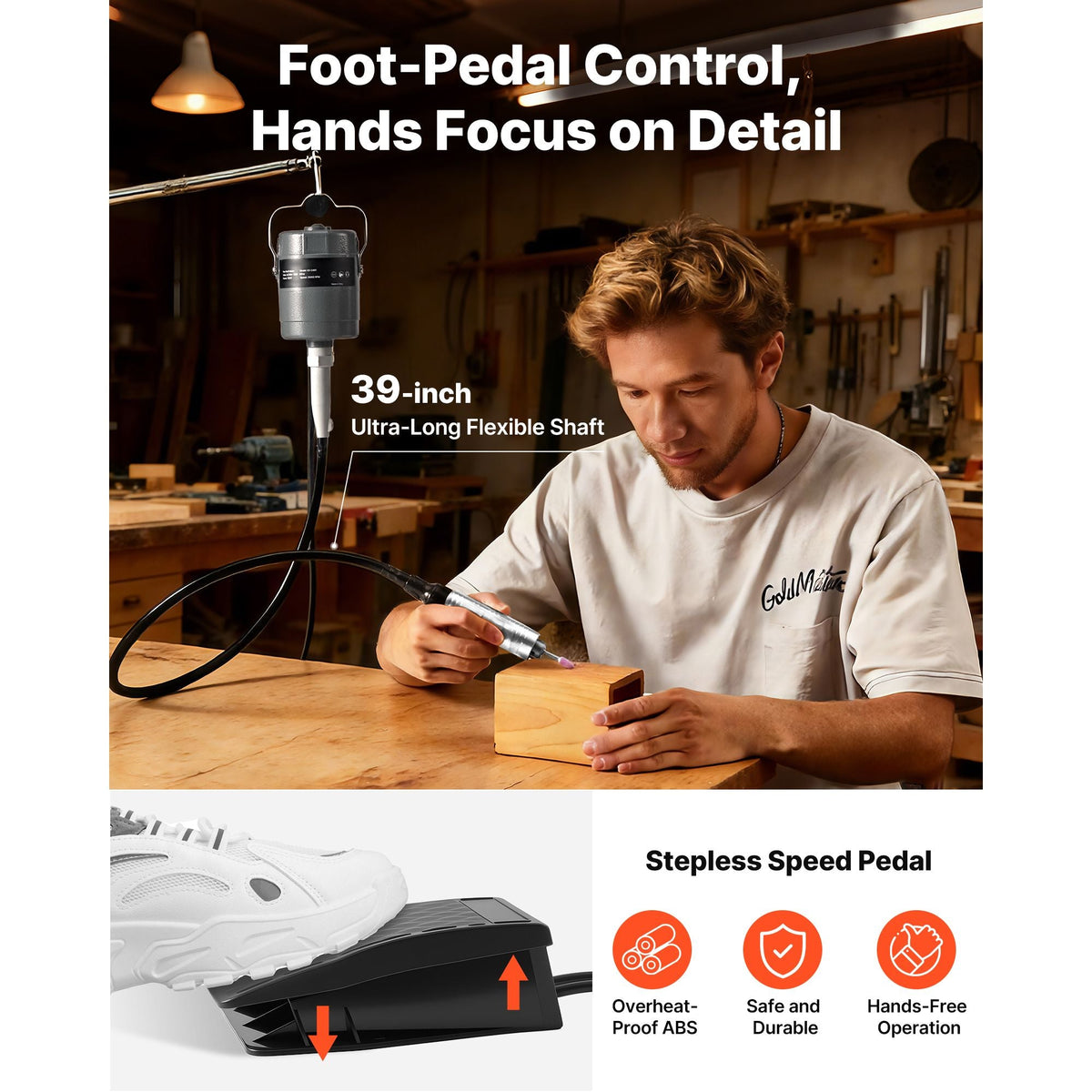 Flex Shaft Grinder, 150W 23000RPM Electric Flex Shaft Rotary Tool, Foot-Pedal Control Hanging Carver Grinder with 112PCS Accessory Kit for Sanding Buffing Polishing Cutting