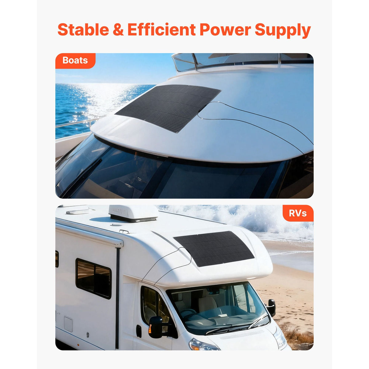 Flexible Solar Panel, 200W Semi-Flexible Bendable Monocrystalline Solar Panel, 21.9% Efficiency Mono Off-Grid Charger with MC4 Output, IP67 Waterproof for Marine RV Car Cabin Curved Surfaces