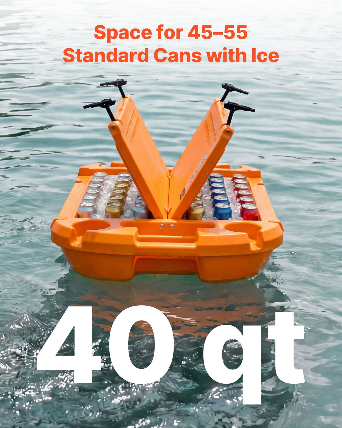 Floating Cooler, 40 QT Floating Ice Chest with Dry Storage & Tow Rope, Premium LLDPE Amphibious Drink Cooler for Water & Land, Cruise Smoothly Stable on Lake, River, Pool, Beach, Kayak, Orange
