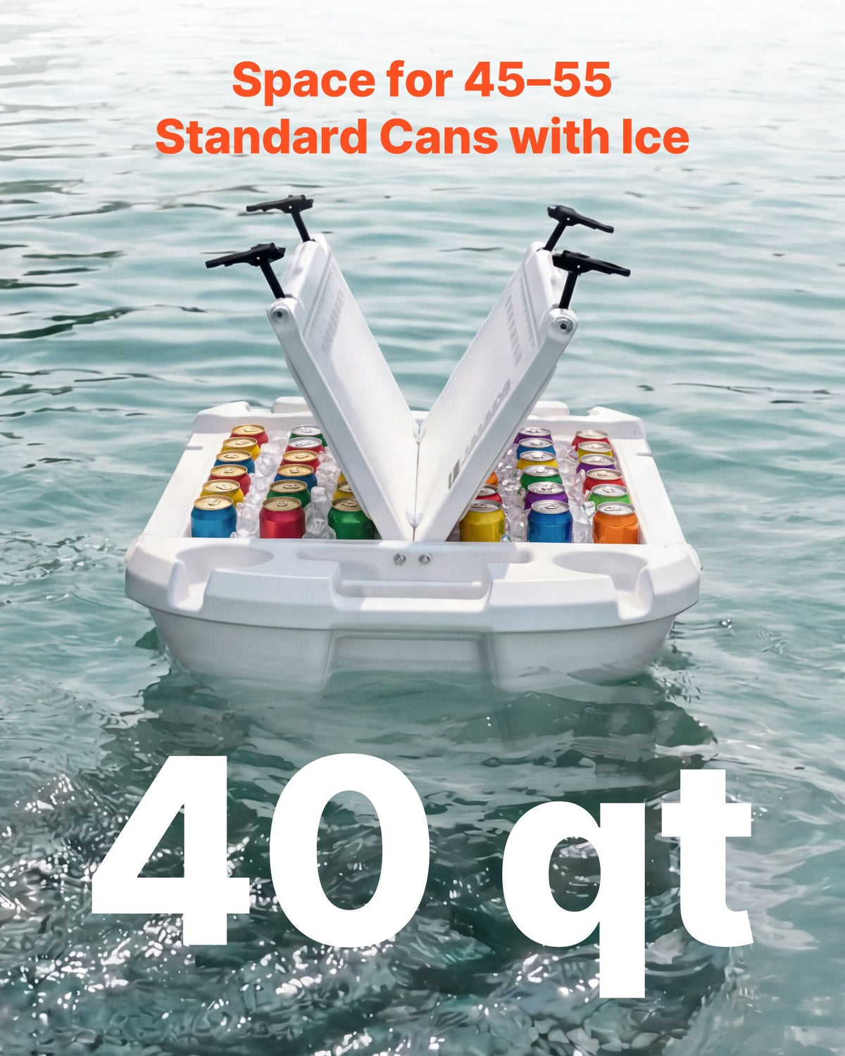 Floating Cooler, 40 QT Floating Ice Chest with Dry Storage & Tow Rope, Premium LLDPE Amphibious Drink Cooler for Water & Land, Cruise Smoothly Stable on Lake, River, Pool, Beach, Kayak, White