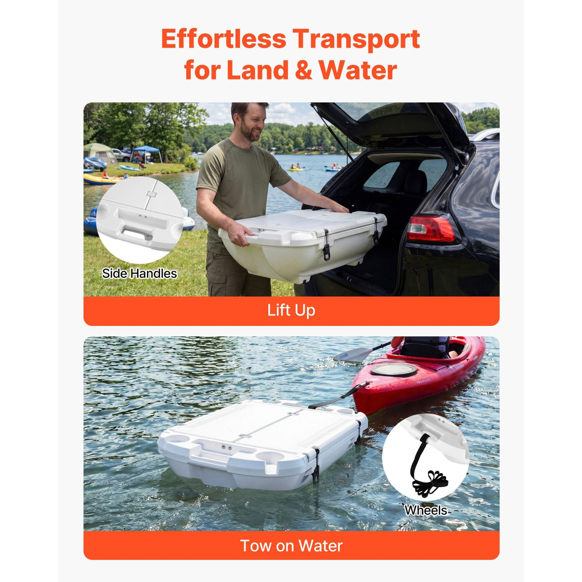 Floating Cooler, 40 QT Floating Ice Chest with Dry Storage & Tow Rope, Premium LLDPE Amphibious Drink Cooler for Water & Land, Cruise Smoothly Stable on Lake, River, Pool, Beach, Kayak, White