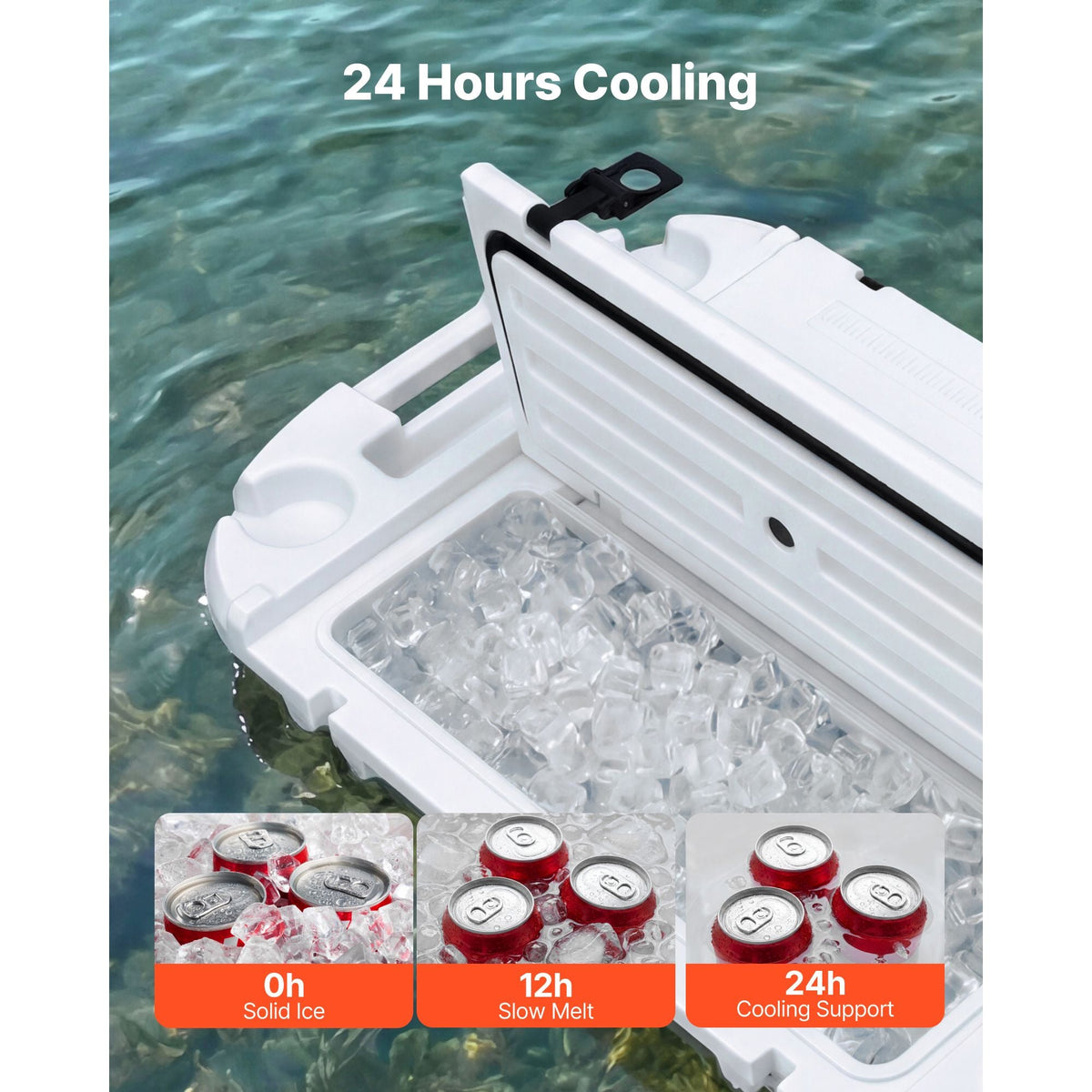 Floating Cooler, 40 QT Floating Ice Chest with Dry Storage & Tow Rope, Premium LLDPE Amphibious Drink Cooler for Water & Land, Cruise Smoothly Stable on Lake, River, Pool, Beach, Kayak, White