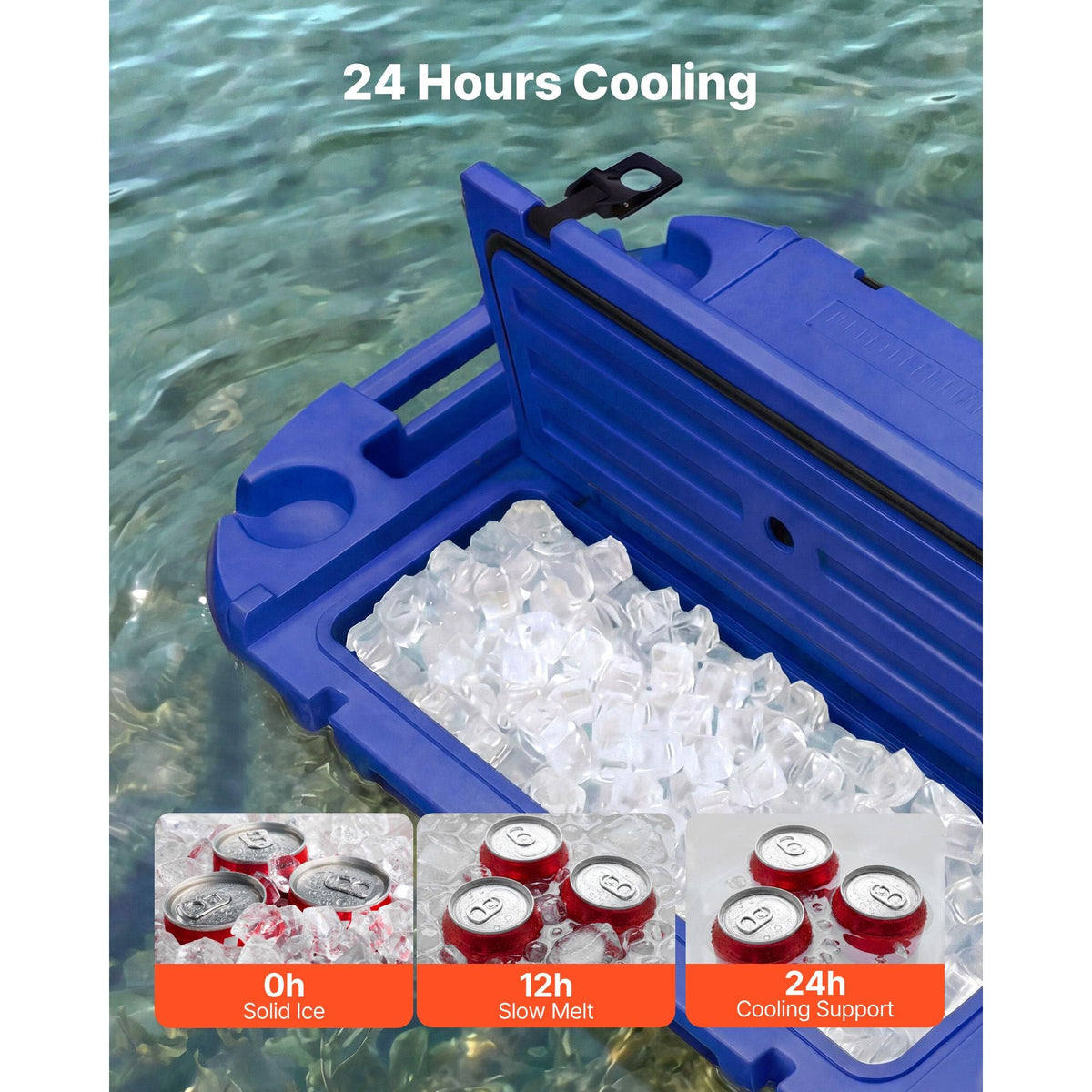 Floating Cooler, 40 QT Floating Ice Chest with Dry Storage & Tow Rope, Premium LLDPE Amphibious Drink Cooler for Water & Land, Smooth Stable Cruiser on Lake, River, Pool, Beach, Kayak, Deep Blue